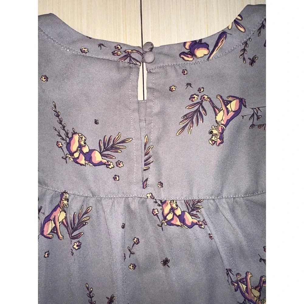 Disney Lady and the Tramp Grey Floral Print Blouse Plus Size 3 3XL 3/4 Sleeve